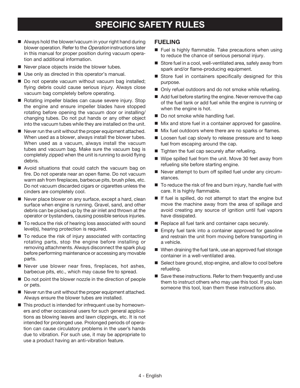 Specific safety rules | Ryobi RY09055 User Manual | Page 6 / 42