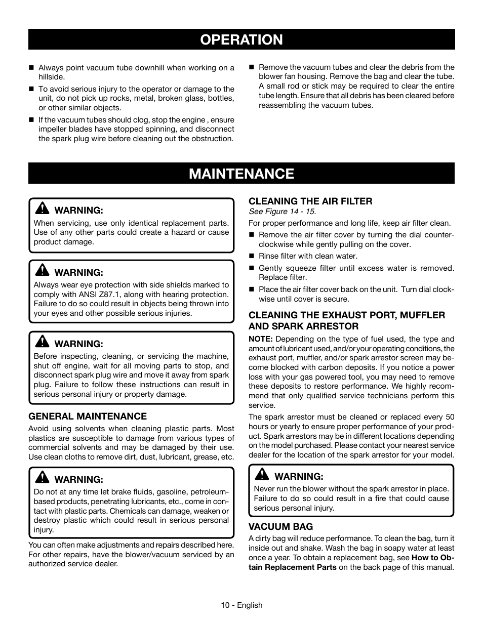 Maintenance, Operation | Ryobi RY09056 User Manual | Page 12 / 38