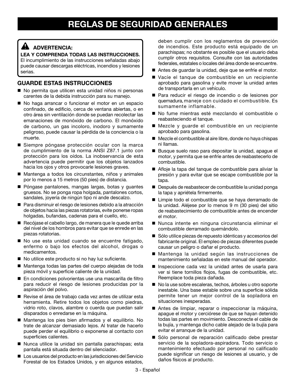 Reglas de seguridad generales | Ryobi RY09056 User Manual | Page 27 / 38