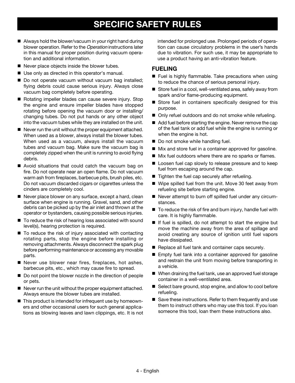 Specific safety rules | Ryobi RY09056 User Manual | Page 6 / 38