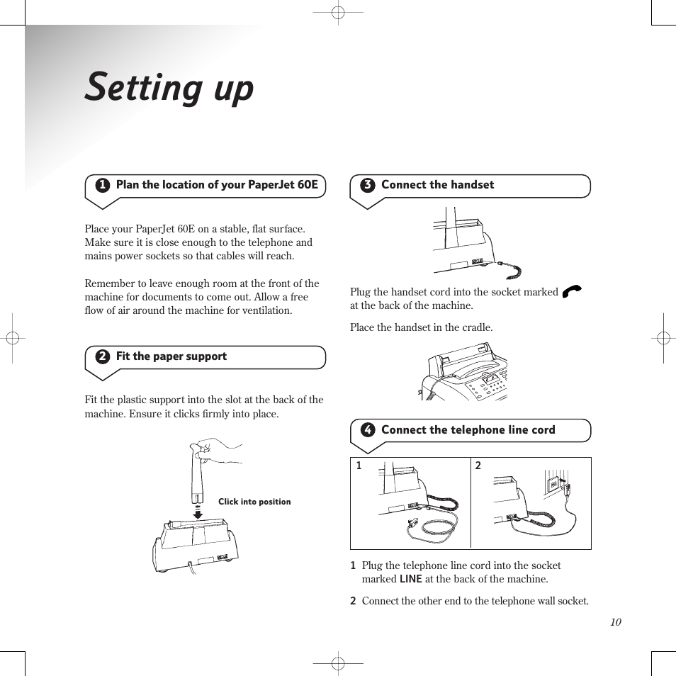 Setting up | BT PaperJet 60E User Manual | Page 10 / 64