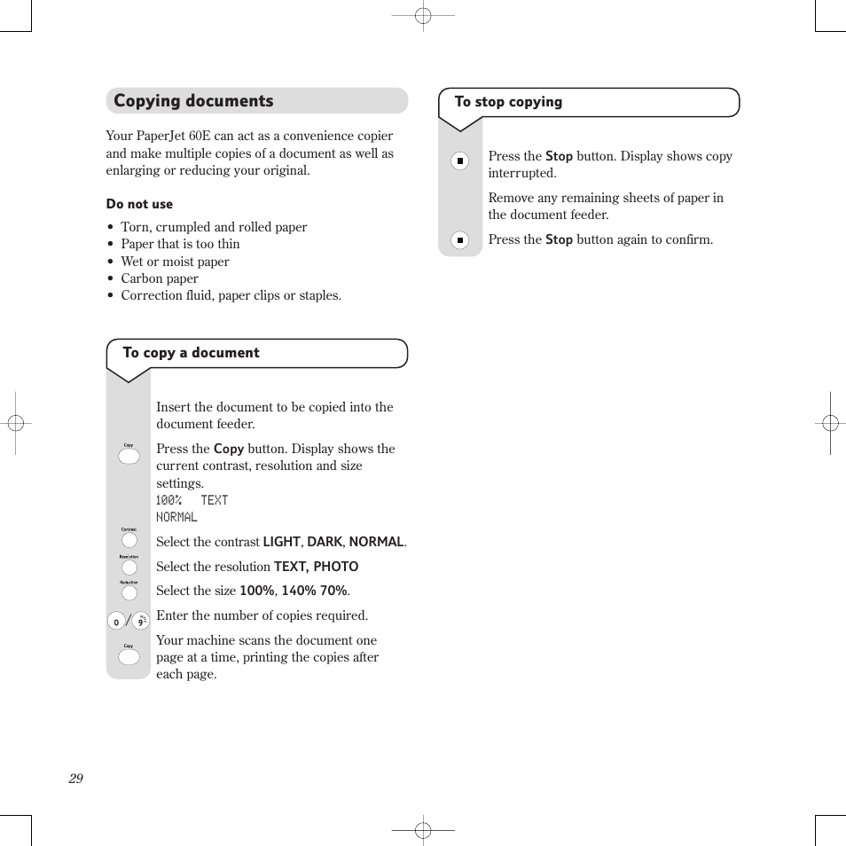 Copying documents | BT PaperJet 60E User Manual | Page 29 / 64