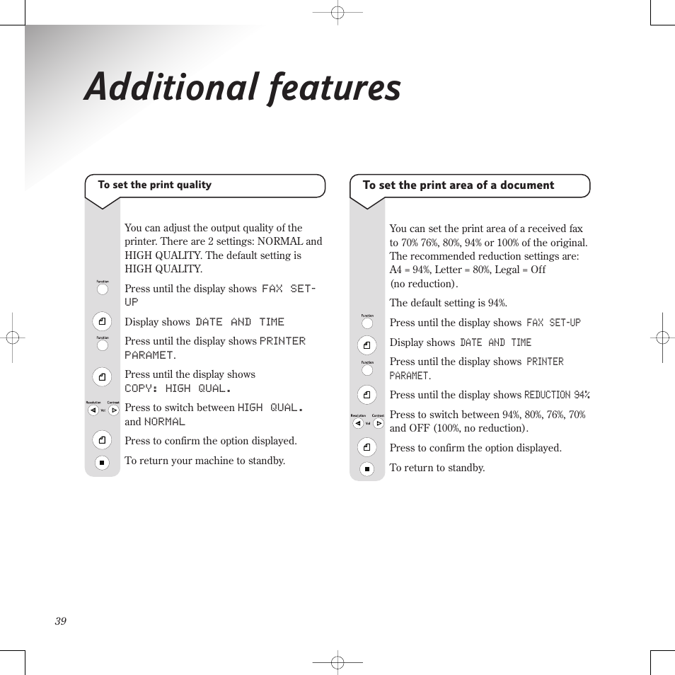 Additional features | BT PaperJet 60E User Manual | Page 39 / 64