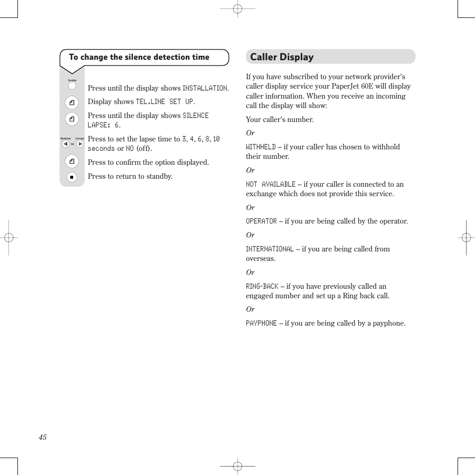 Caller display | BT PaperJet 60E User Manual | Page 45 / 64