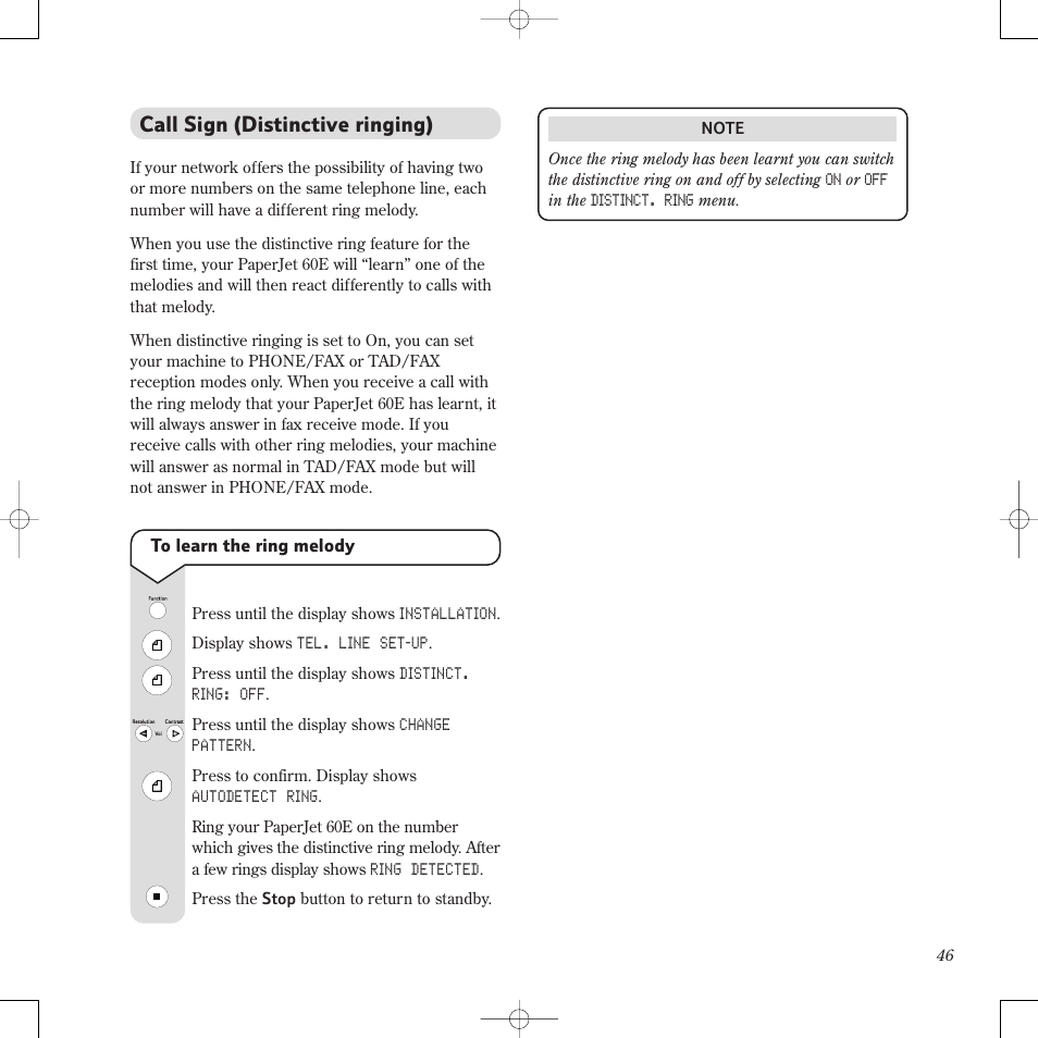 Call sign (distinctive ringing) | BT PaperJet 60E User Manual | Page 46 / 64