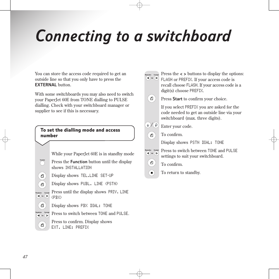 Connecting to a switchboard | BT PaperJet 60E User Manual | Page 47 / 64