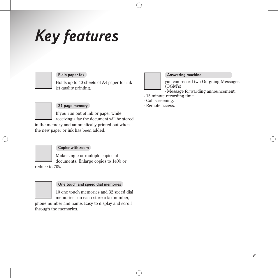 Key features | BT PaperJet 60E User Manual | Page 6 / 64