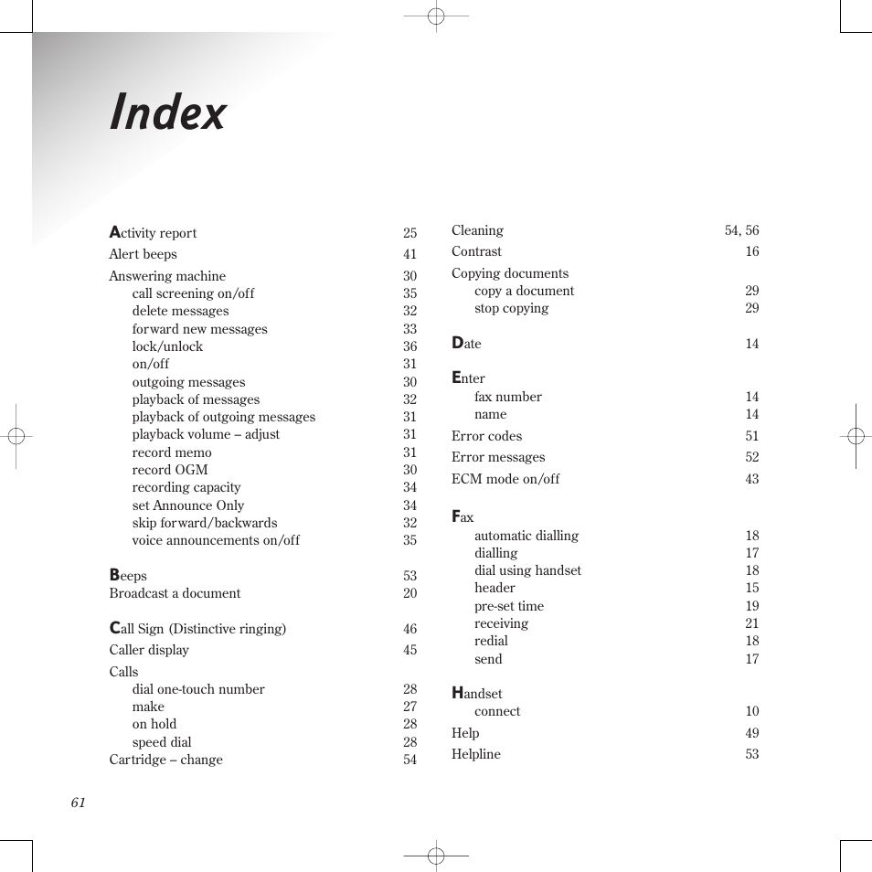 Index | BT PaperJet 60E User Manual | Page 61 / 64