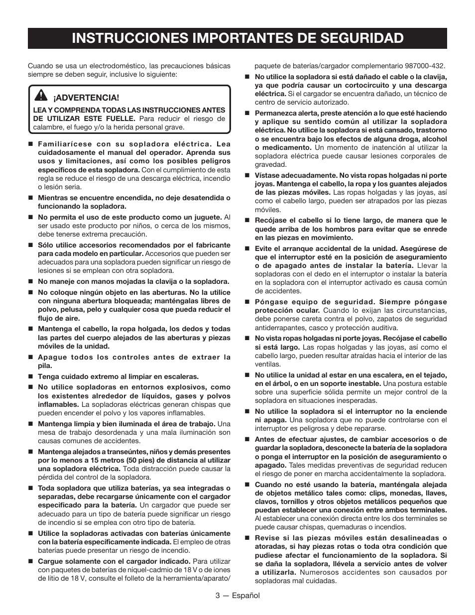 Instrucciones importantes de seguridad | Ryobi P2102 User Manual | Page 19 / 26