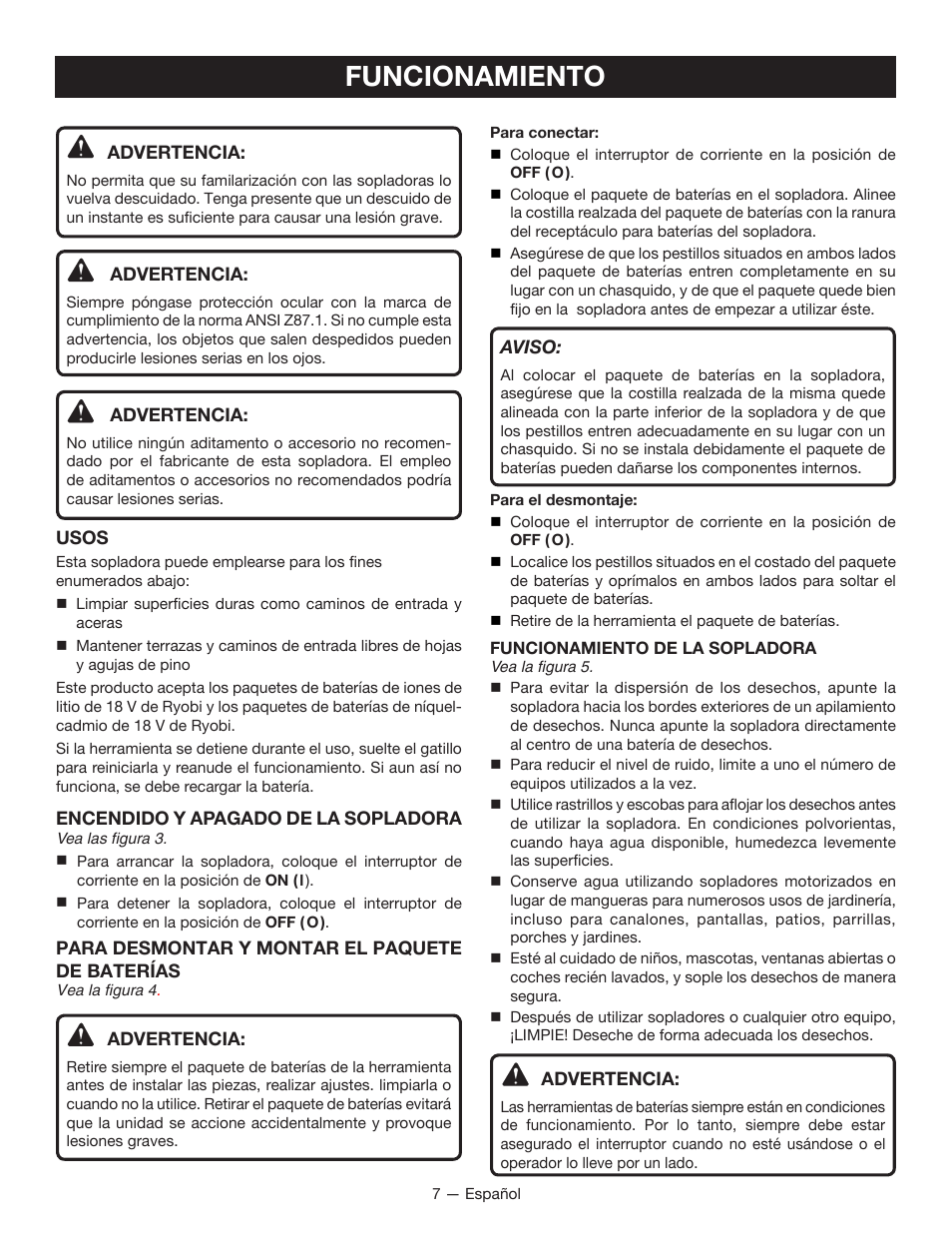 Funcionamiento | Ryobi P2102 User Manual | Page 23 / 26