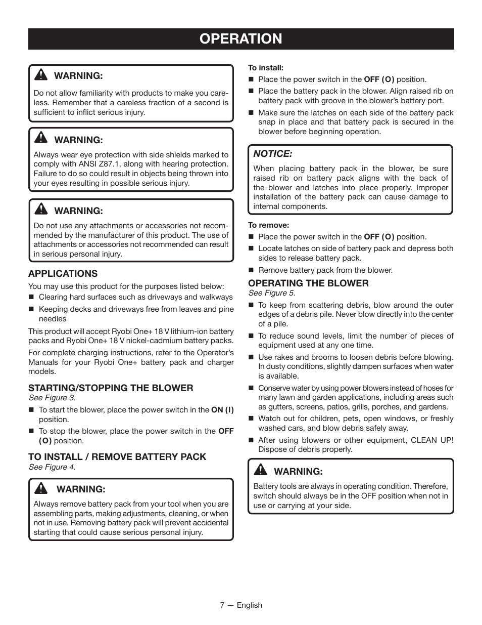 Operation | Ryobi P2102 User Manual | Page 9 / 26