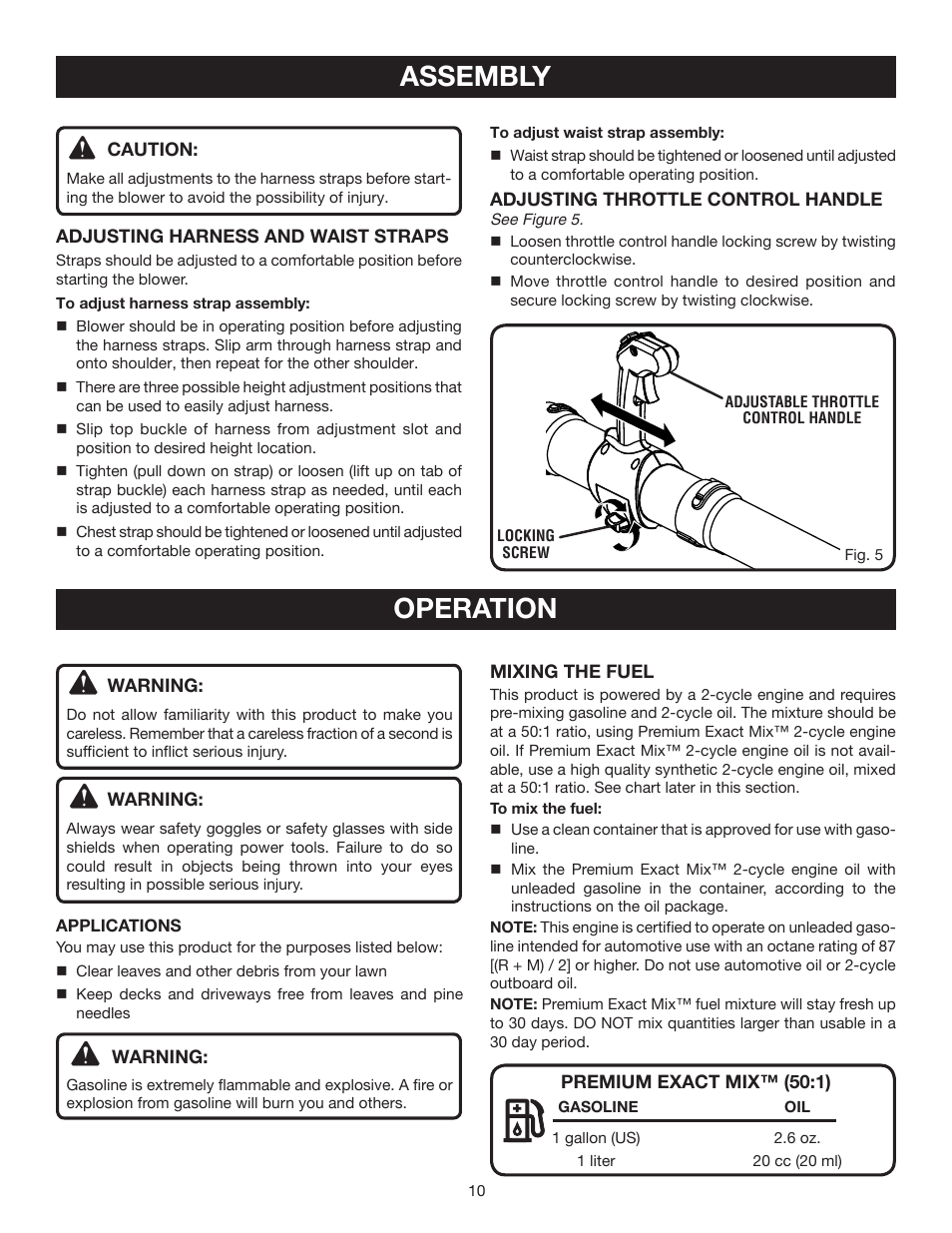 Assembly, Operation | Ryobi RY08578 User Manual | Page 10 / 20