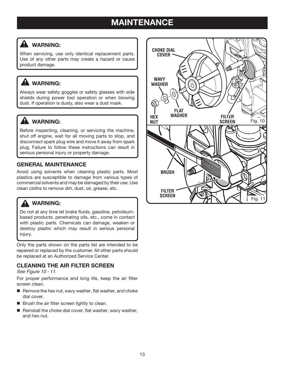 Maintenance | Ryobi RY08578 User Manual | Page 13 / 20