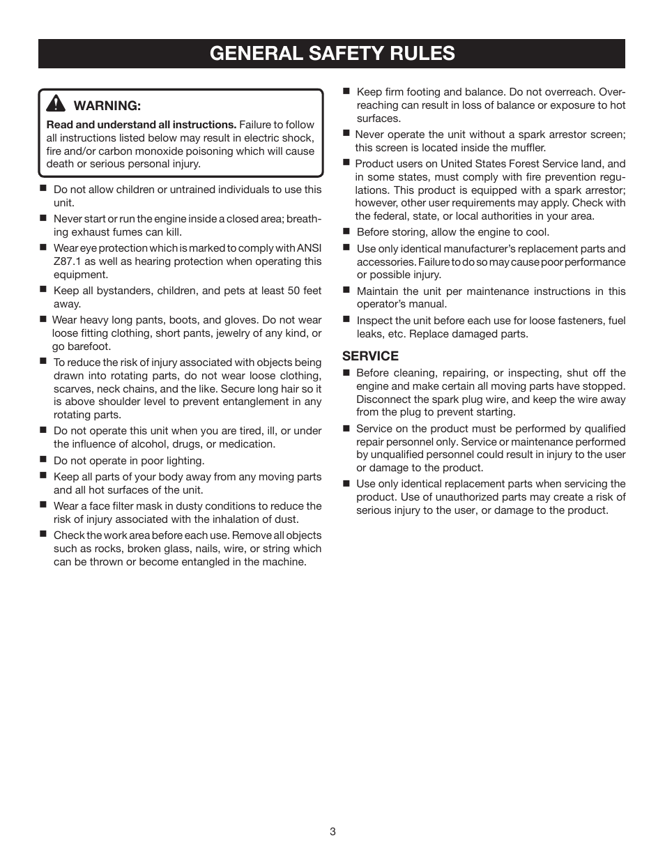 General safety rules | Ryobi RY08578 User Manual | Page 3 / 20