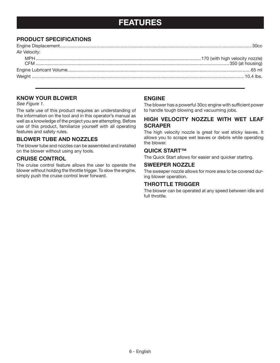 Features | Ryobi RY09440 User Manual | Page 10 / 48