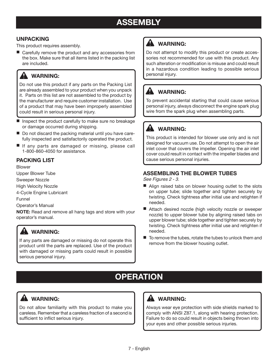 Assembly, Operation | Ryobi RY09440 User Manual | Page 11 / 48