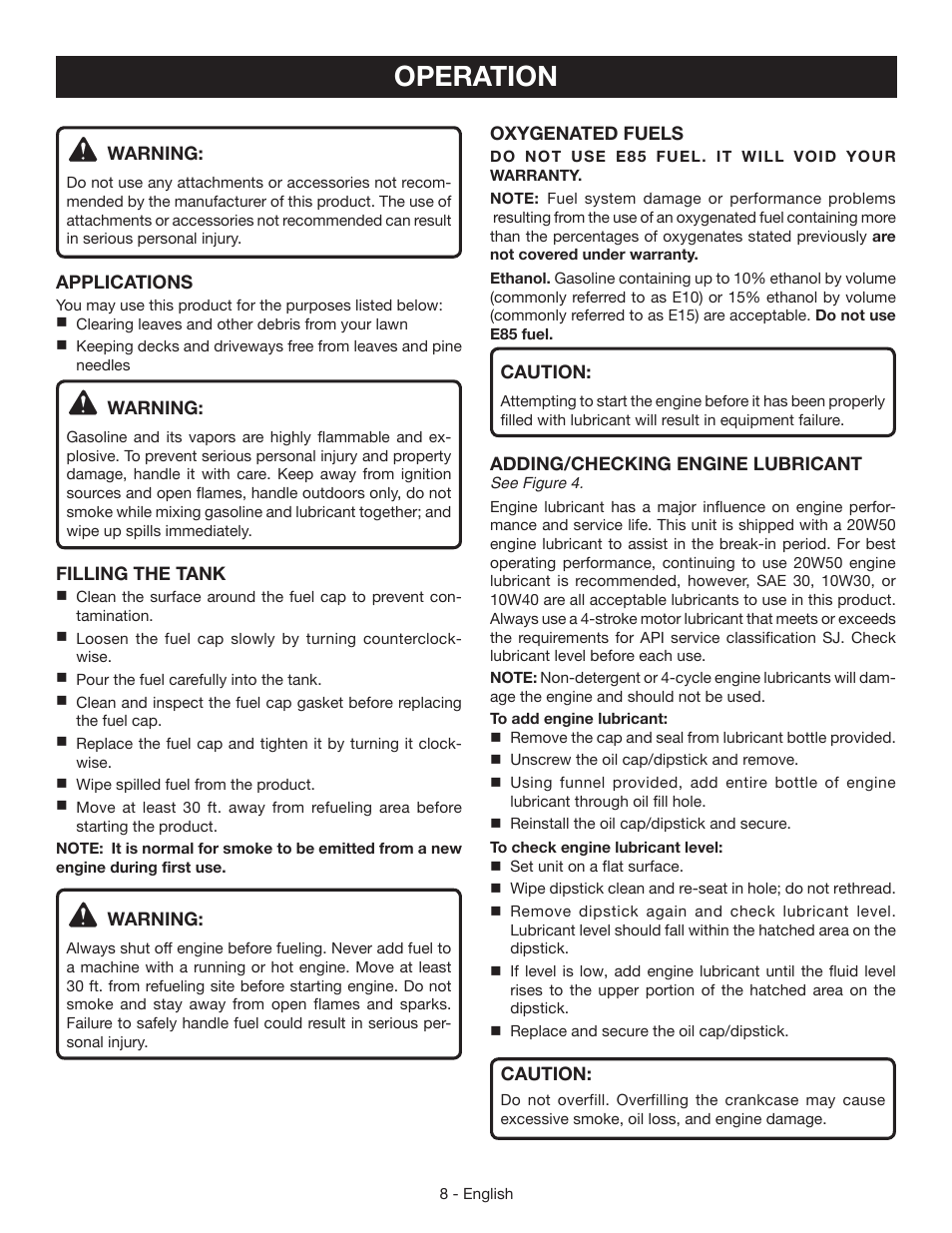 Operation | Ryobi RY09440 User Manual | Page 12 / 48
