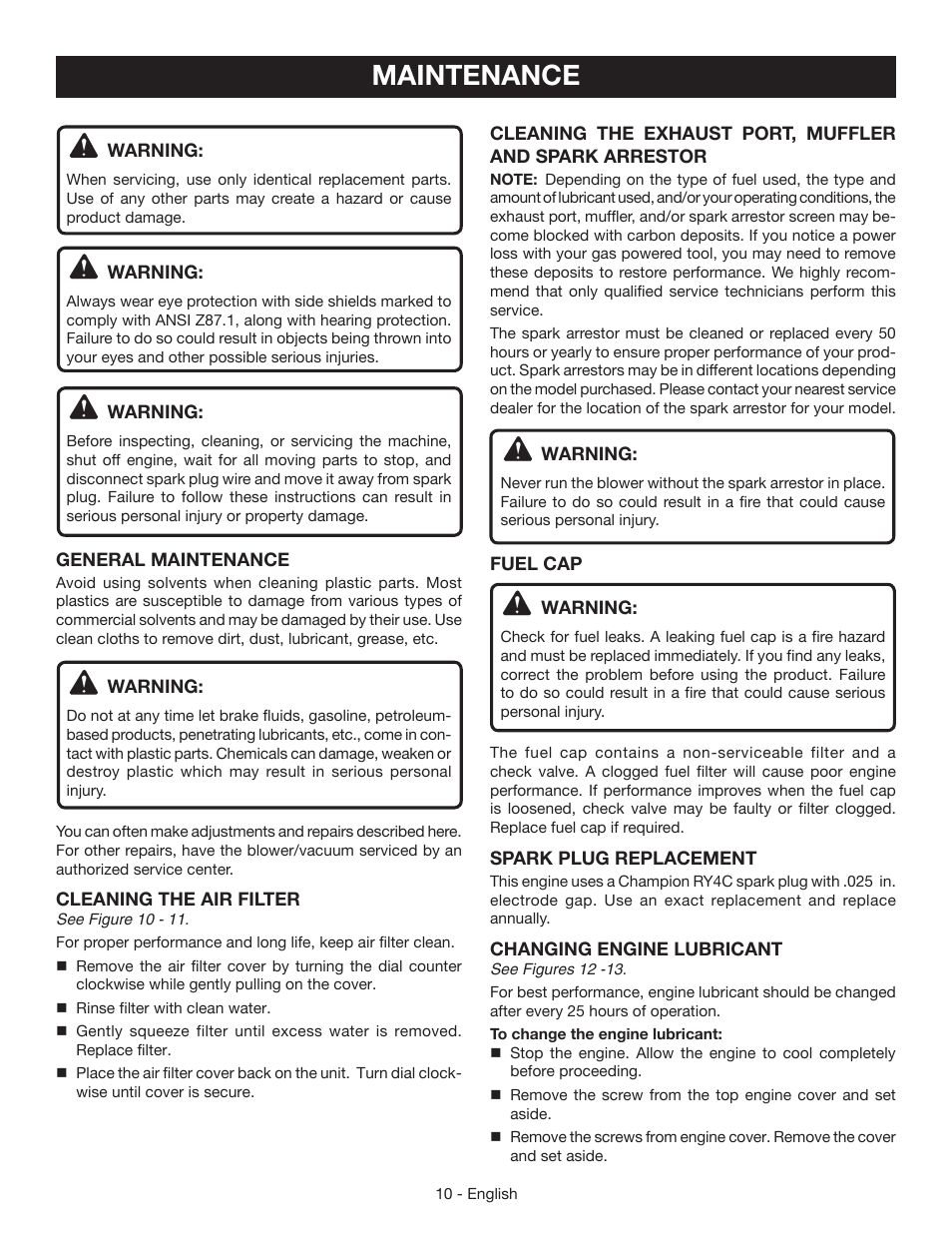 Maintenance | Ryobi RY09440 User Manual | Page 14 / 48
