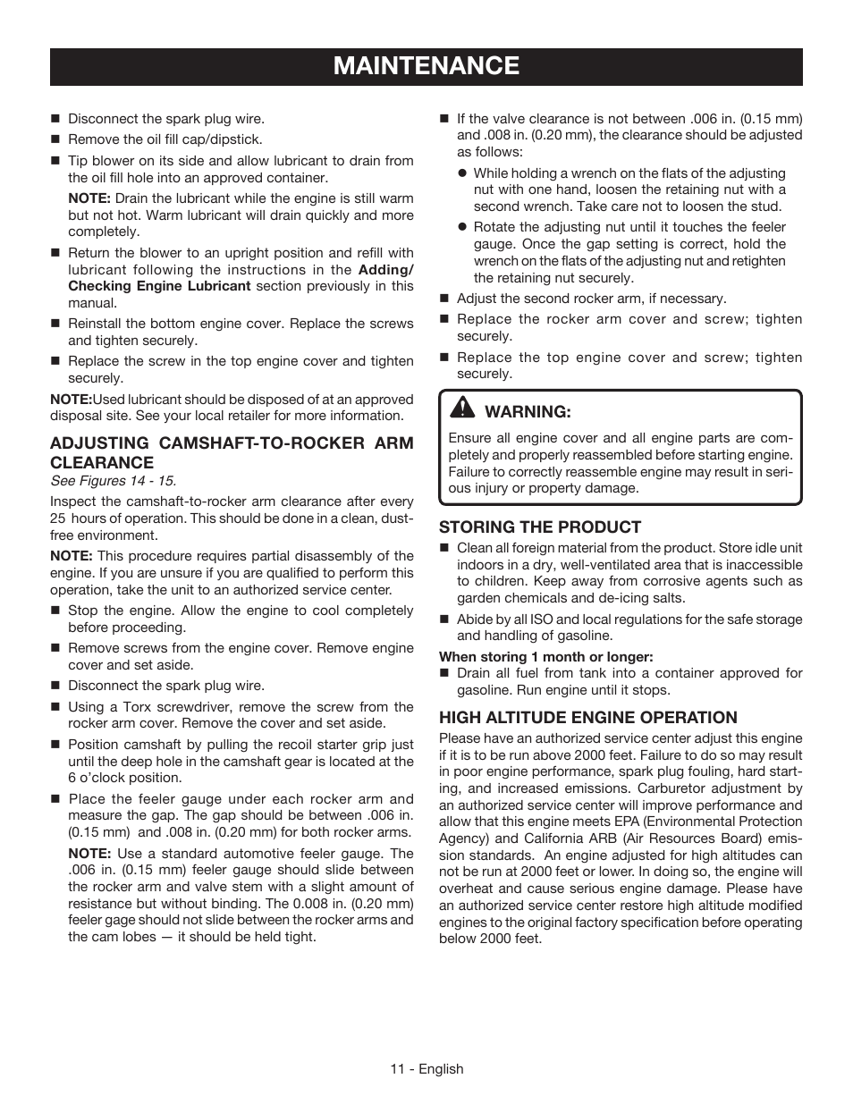 Maintenance | Ryobi RY09440 User Manual | Page 15 / 48