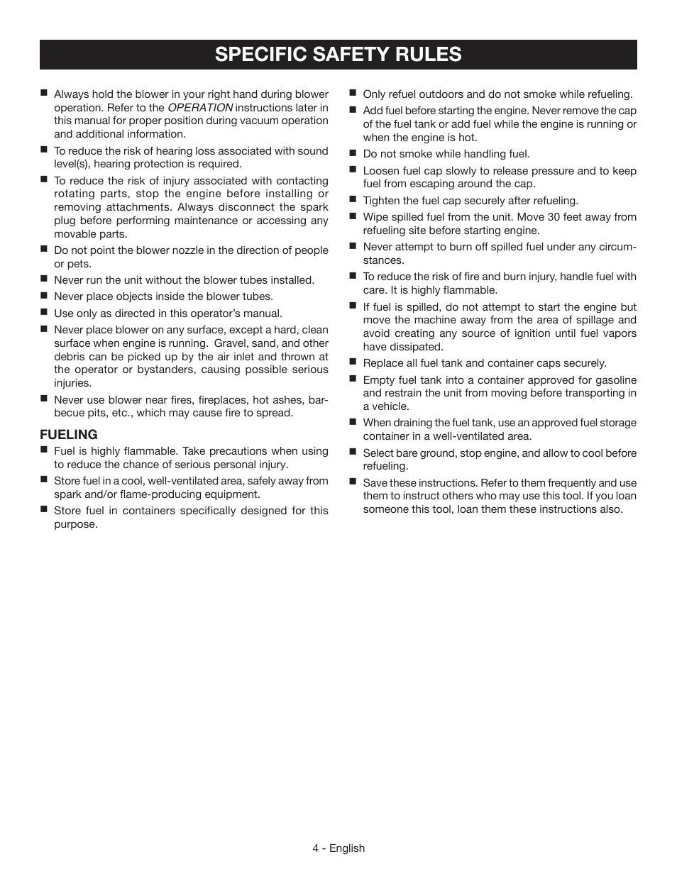 Specific safety rules | Ryobi RY09440 User Manual | Page 8 / 48