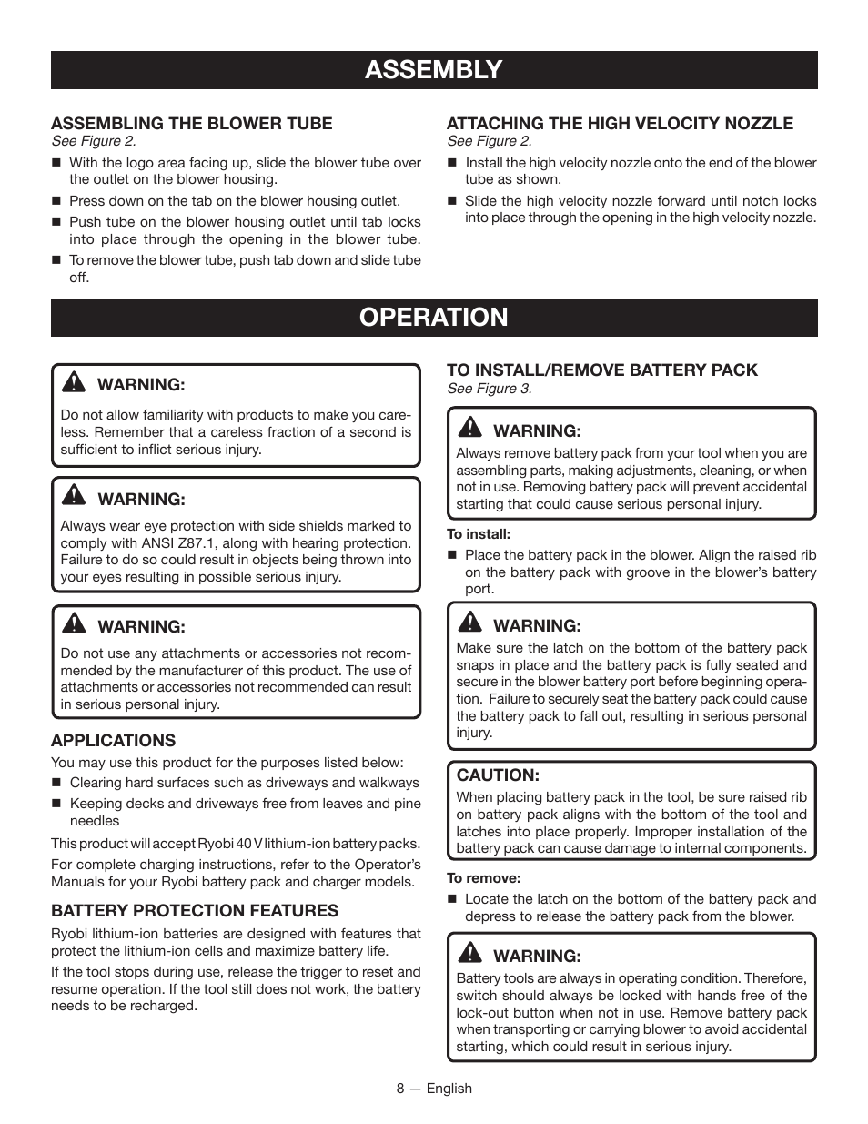 Operation assembly | Ryobi RY40400 User Manual | Page 10 / 30