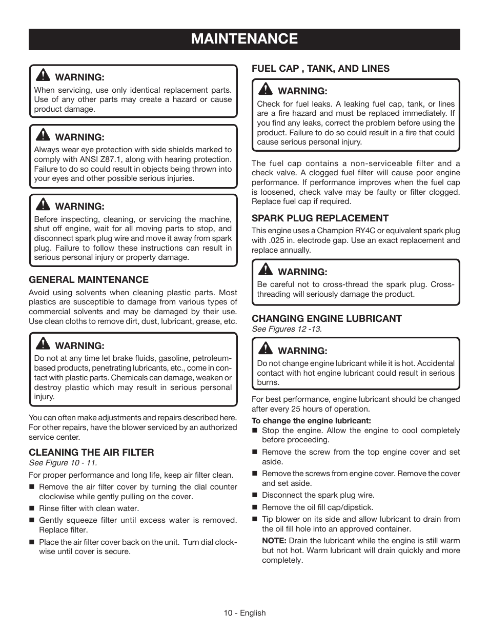 Maintenance | Ryobi RY09465 User Manual | Page 14 / 48