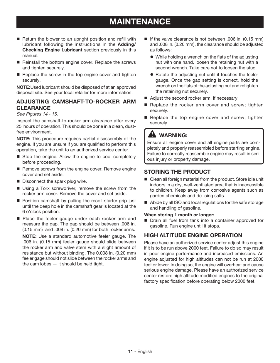 Maintenance | Ryobi RY09465 User Manual | Page 15 / 48