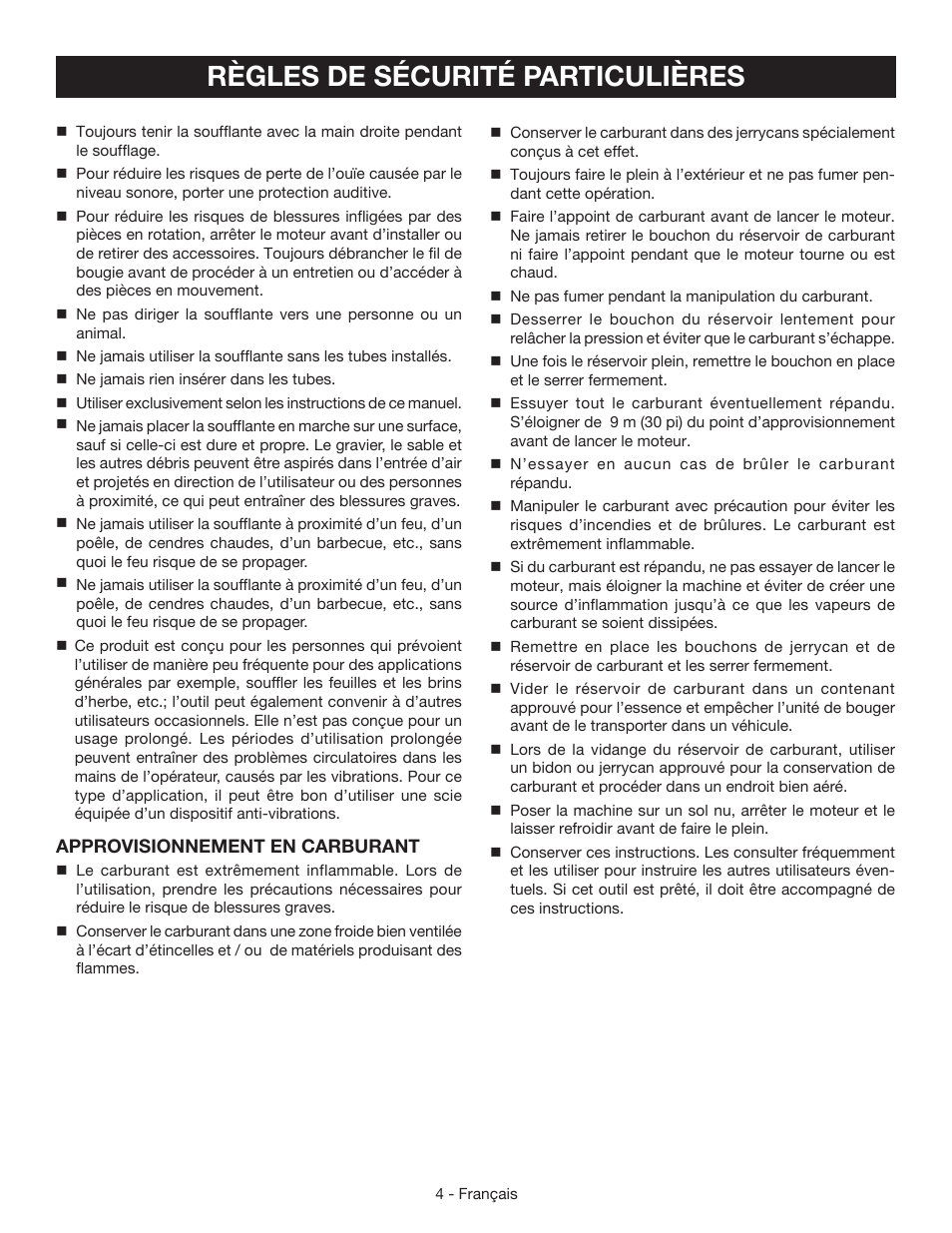 Règles de sécurité particulières | Ryobi RY09465 User Manual | Page 23 / 48