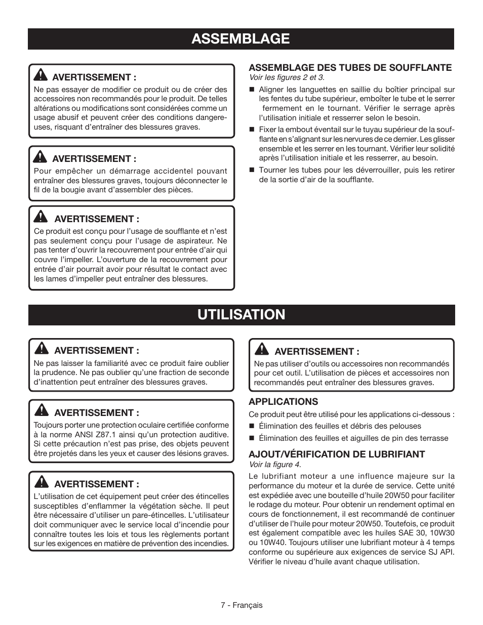 Assemblage, Utilisation | Ryobi RY09465 User Manual | Page 26 / 48