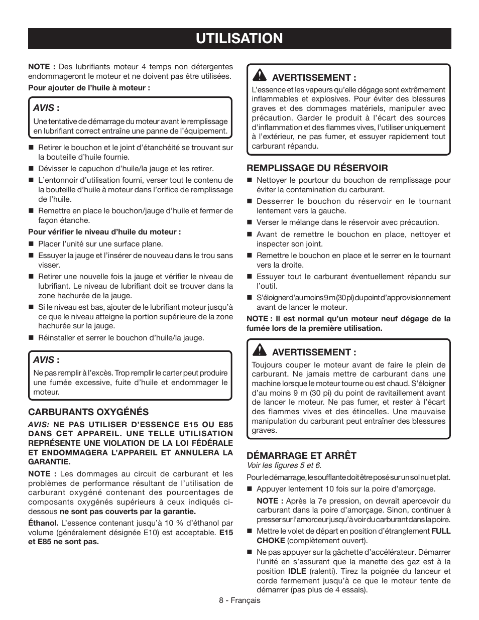 Utilisation | Ryobi RY09465 User Manual | Page 27 / 48