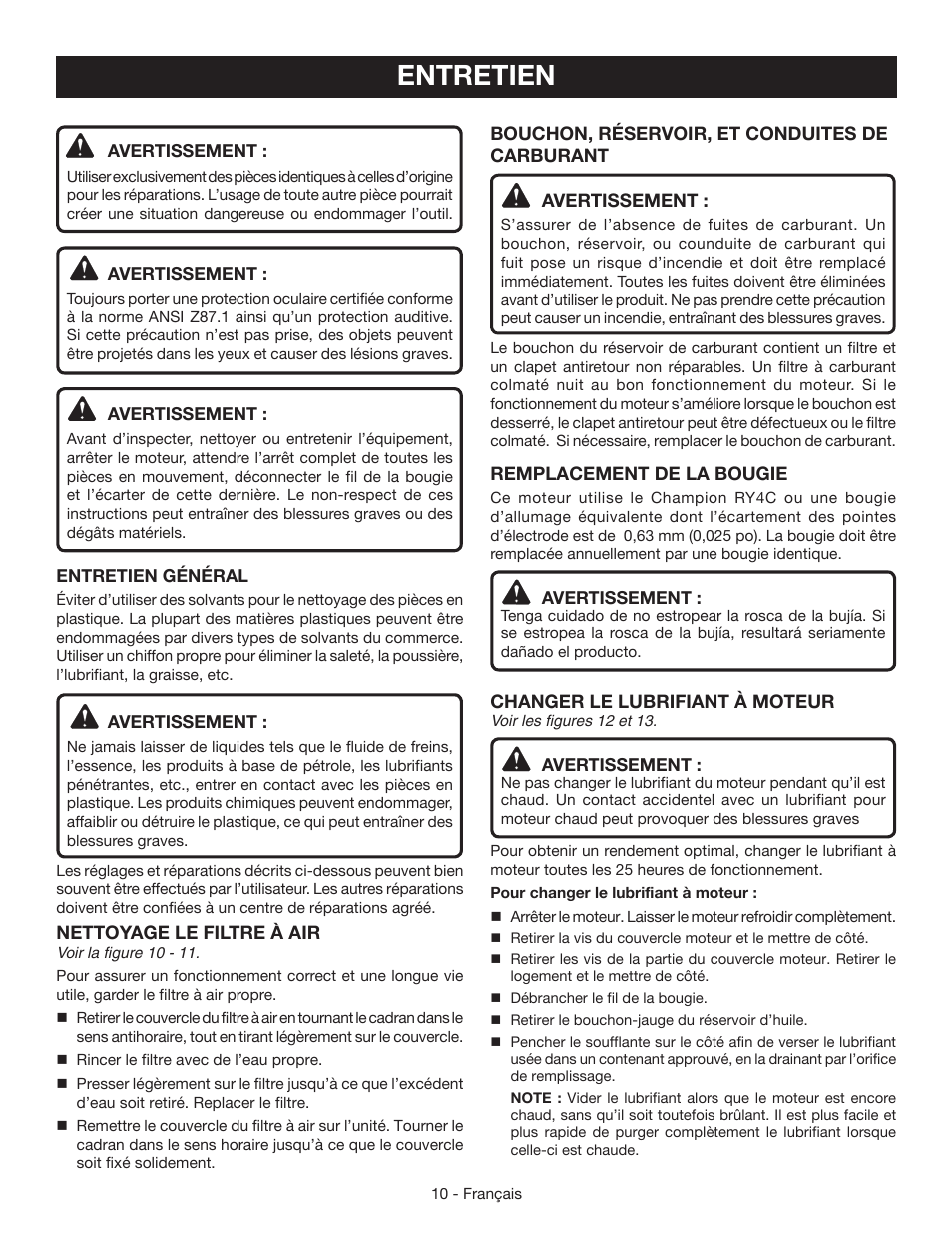 Entretien | Ryobi RY09465 User Manual | Page 29 / 48