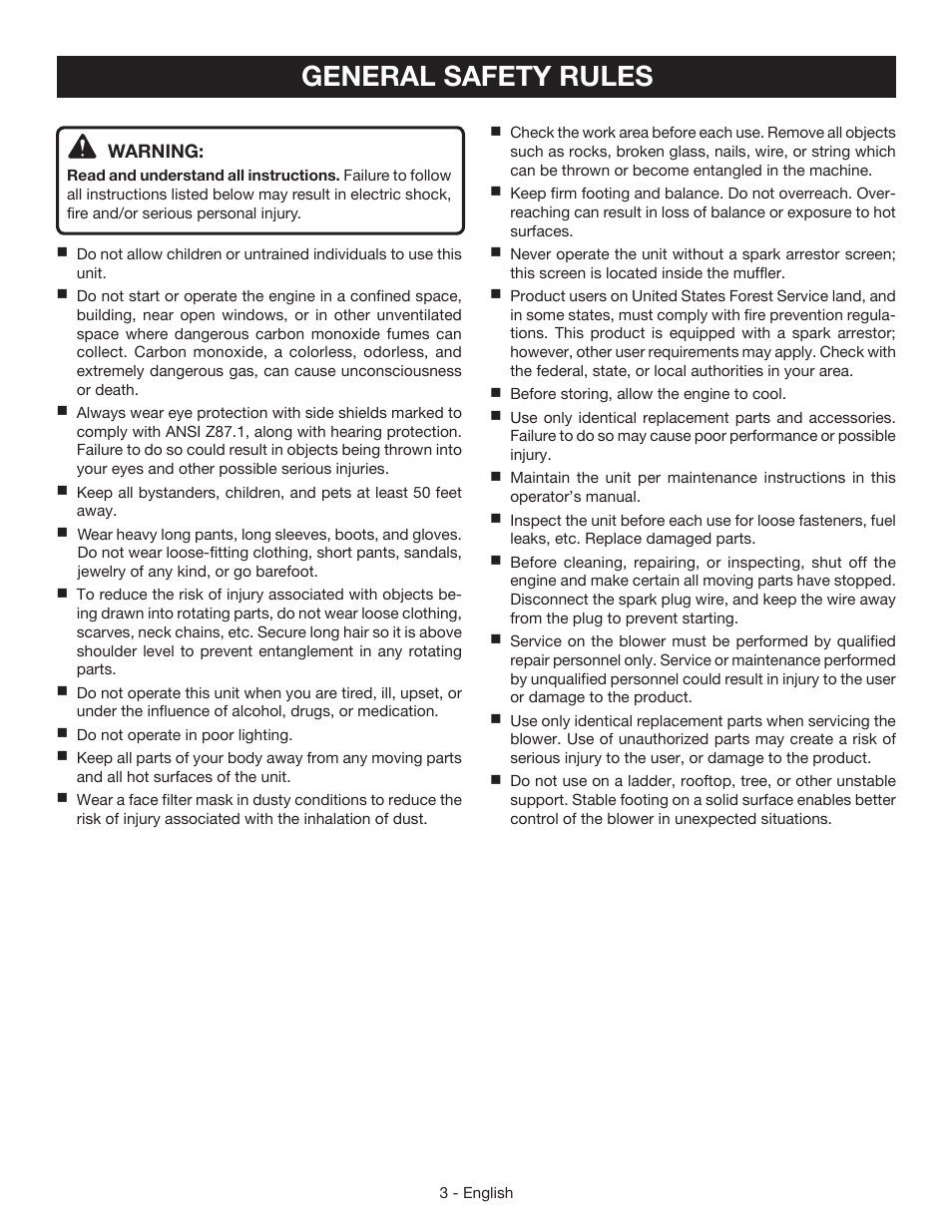 General safety rules | Ryobi RY09465 User Manual | Page 7 / 48