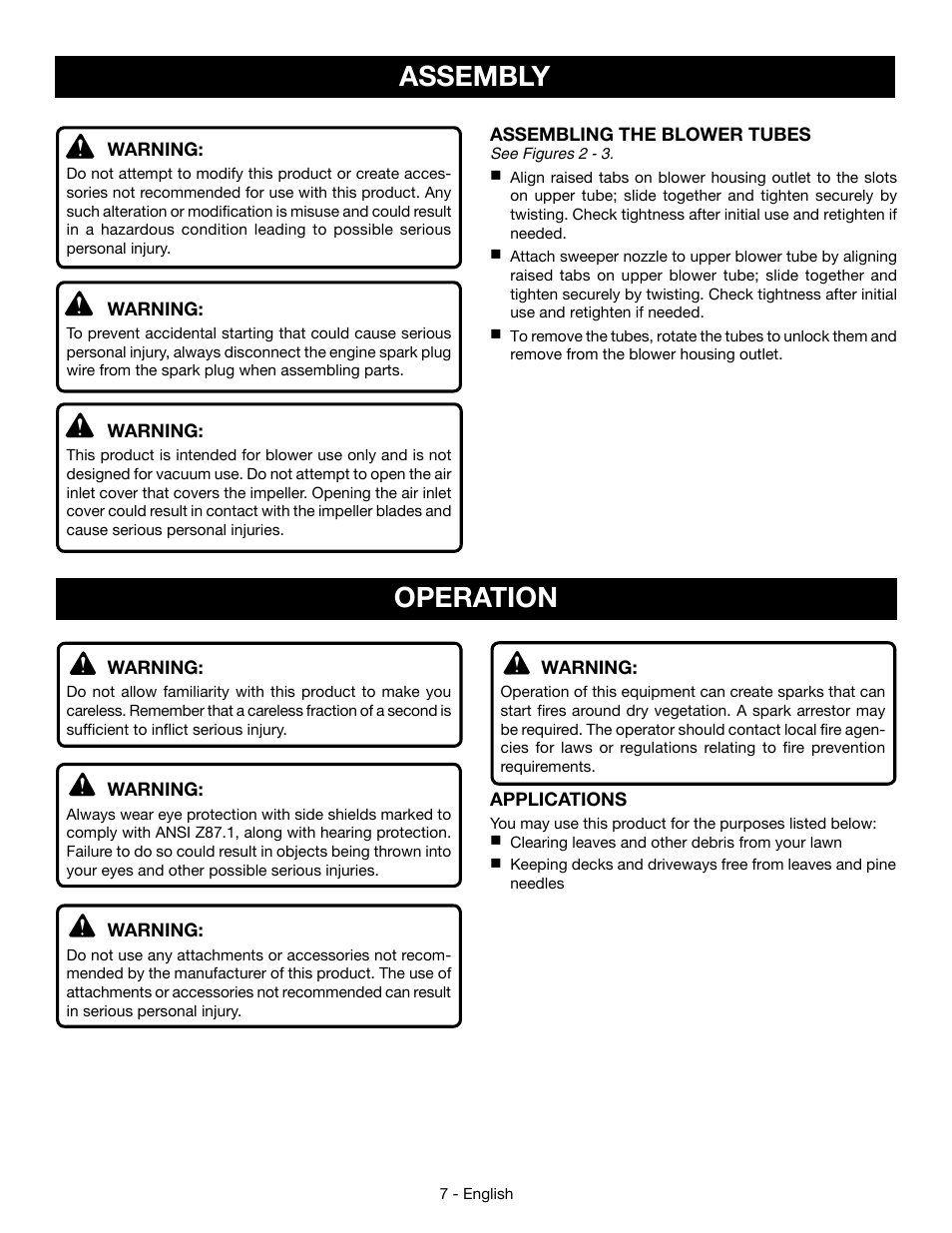Assembly, Operation | Ryobi RY09466А User Manual | Page 11 / 44