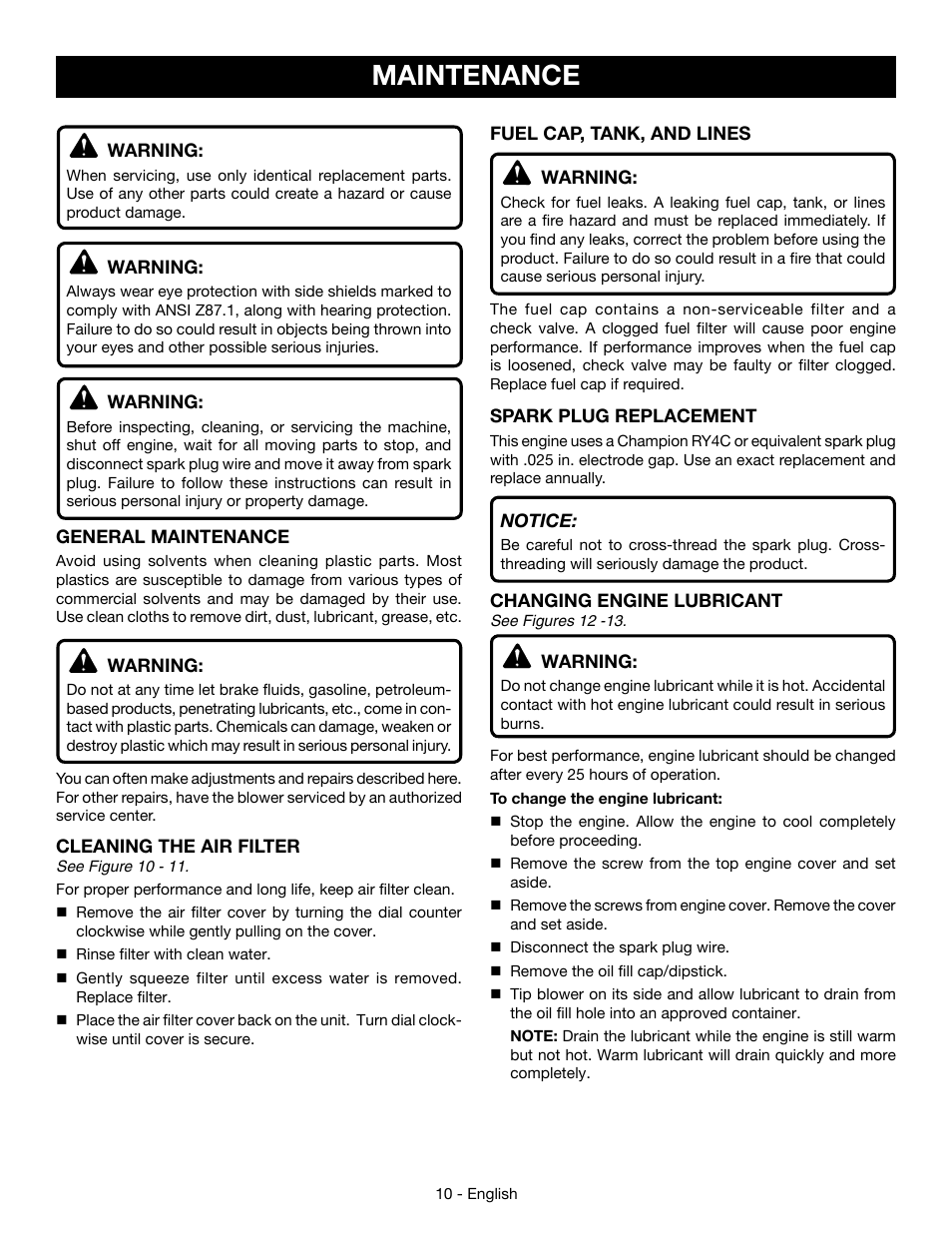 Maintenance | Ryobi RY09466А User Manual | Page 14 / 44