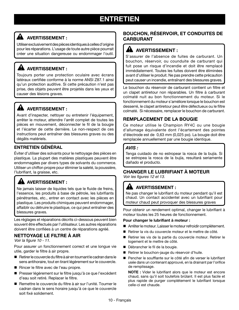 Entretien | Ryobi RY09466А User Manual | Page 26 / 44