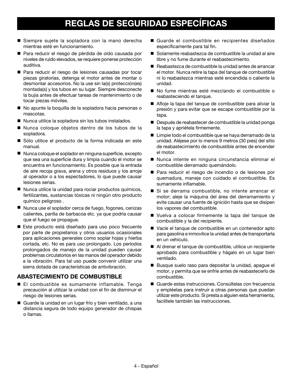 Reglas de seguridad específicas | Ryobi RY09466А User Manual | Page 32 / 44