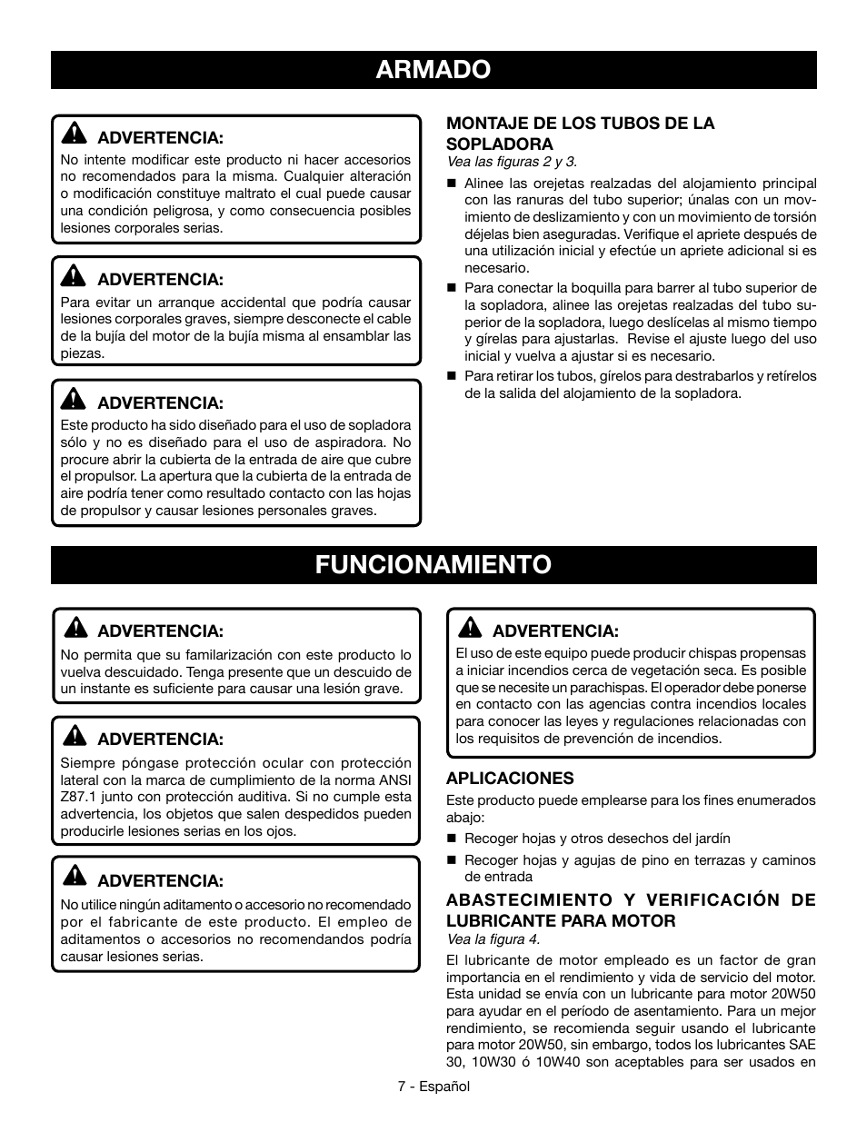 Armado, Funcionamiento | Ryobi RY09466А User Manual | Page 35 / 44