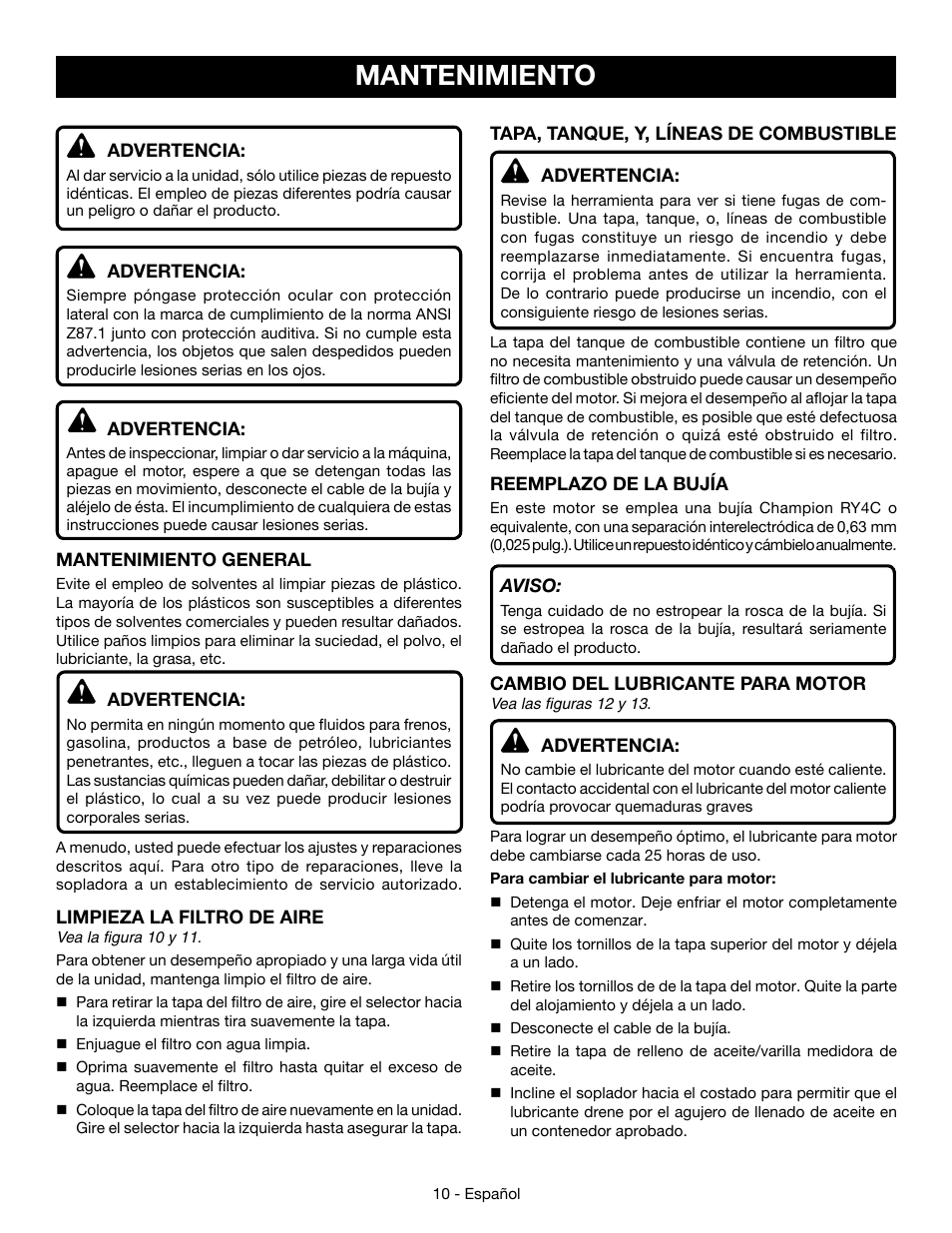 Mantenimiento | Ryobi RY09466А User Manual | Page 38 / 44