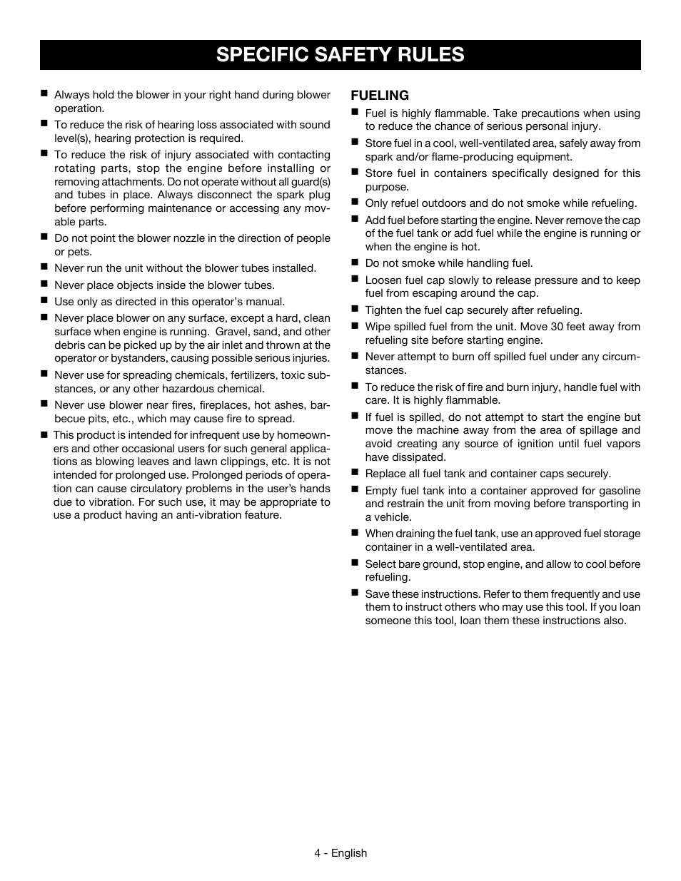 Specific safety rules | Ryobi RY09466А User Manual | Page 8 / 44