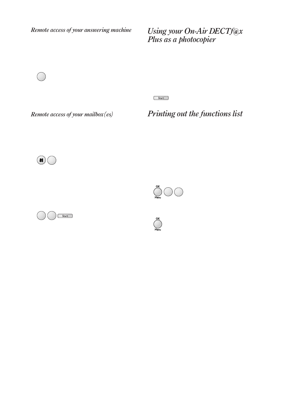 Using your on-air dectf@x plus as a photocopier, Printing out the functions list | BT On-Air DECTf@x Plus F@x machine and digital telephone system User Manual | Page 62 / 77