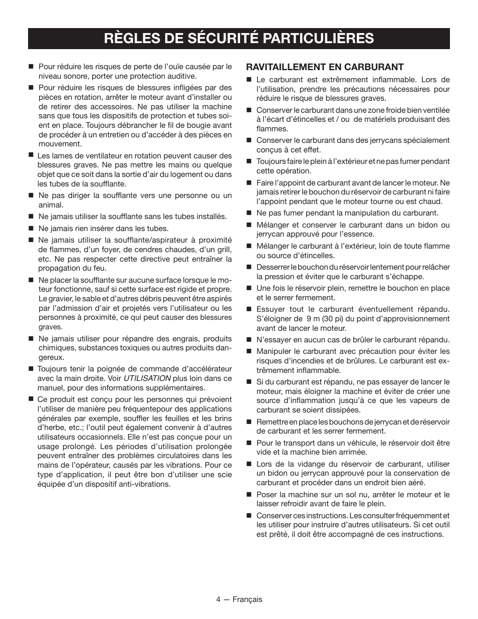 Règles de sécurité particulières | Ryobi RY08420А User Manual | Page 17 / 38