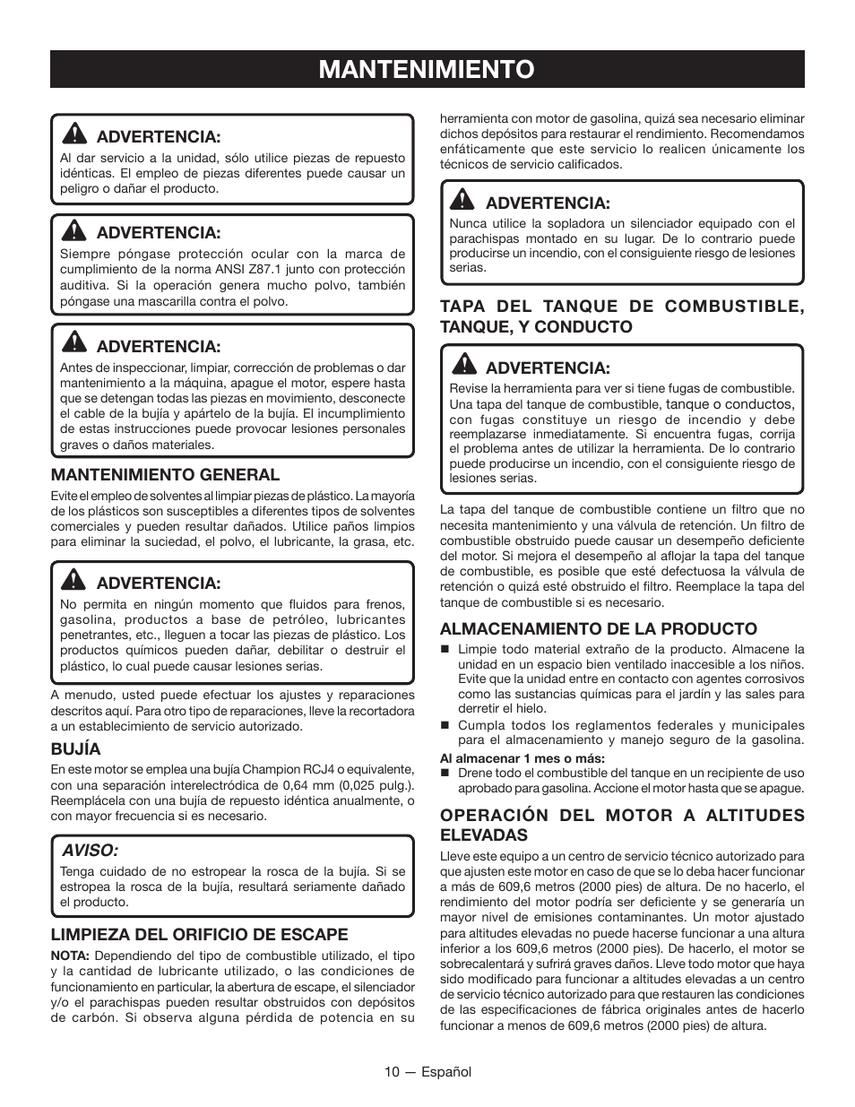 Mantenimiento | Ryobi RY08420А User Manual | Page 34 / 38