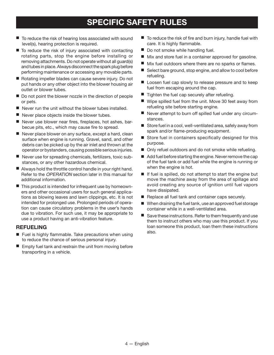 Specific safety rules | Ryobi RY08420А User Manual | Page 6 / 38