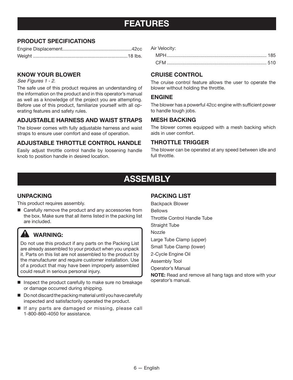 Features assembly | Ryobi RY08420А User Manual | Page 8 / 38