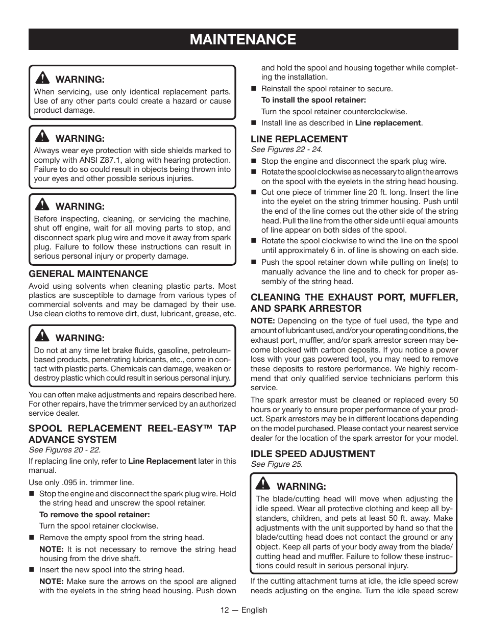 Maintenance | Ryobi RY28160 User Manual | Page 16 / 52