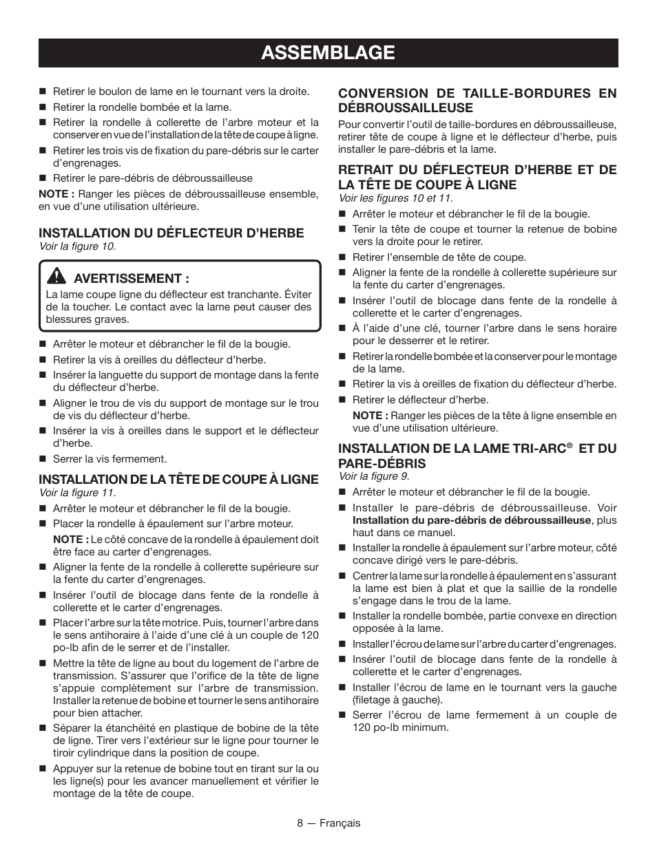 Assemblage | Ryobi RY28160 User Manual | Page 27 / 52