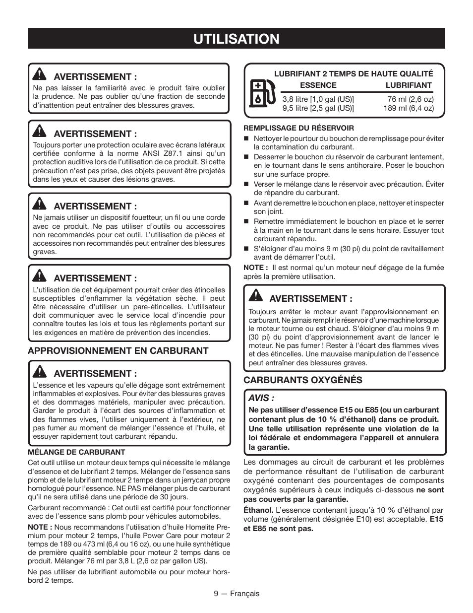 Utilisation | Ryobi RY28160 User Manual | Page 28 / 52