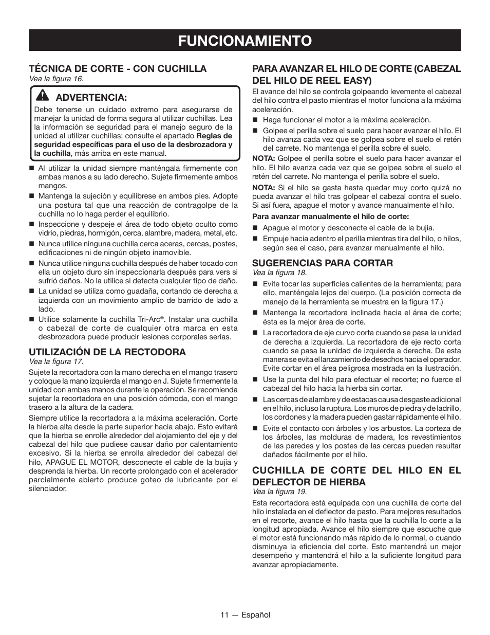 Funcionamiento, Técnica de corte - con cuchilla, Advertencia | Utilización de la rectodora, Sugerencias para cortar | Ryobi RY28160 User Manual | Page 45 / 52