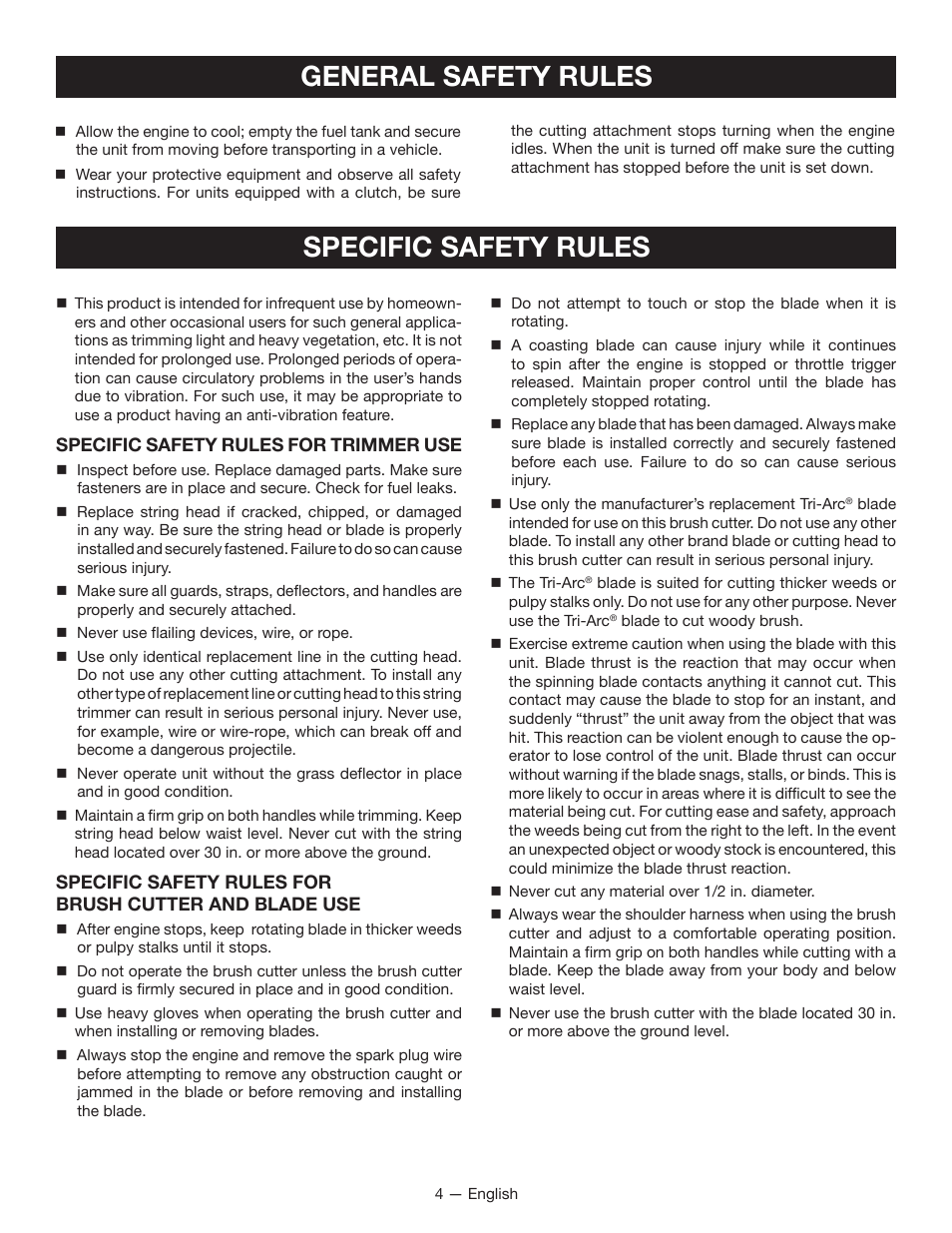 Specific safety rules, General safety rules | Ryobi RY28160 User Manual | Page 8 / 52