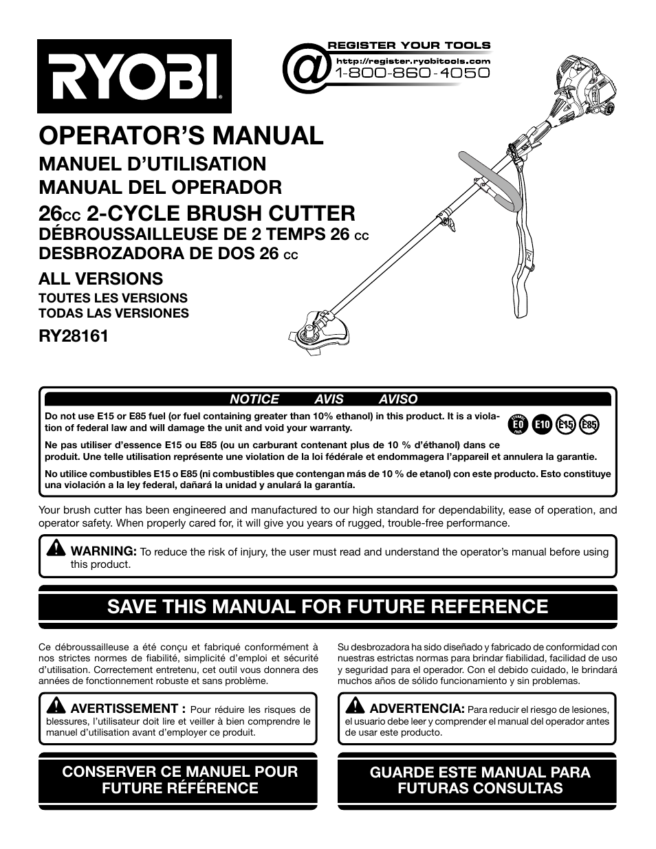 Ryobi RY28161 User Manual | 52 pages